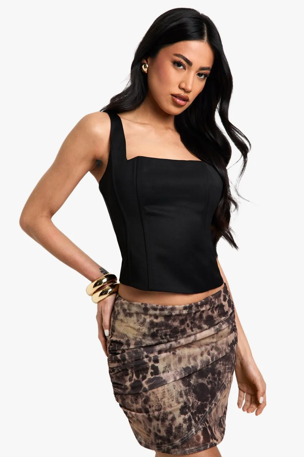 Animal Print|Skirts^Nasty Gal Leopard Print Mesh Ruched Side Mini Skirt |
