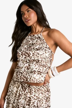 Animal Print|Tops^Nasty Gal Leopard Print Ruffle High Neck Woven Cami Top |