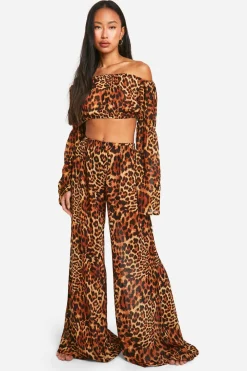 Vacation Shop|Animal Print^Nasty Gal Leopard Wide Leg Palazzo Beach Trousers |