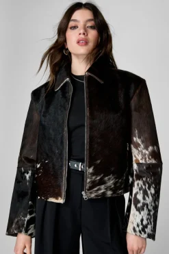 Leather|Animal Print^Nasty Gal Limited Cow Hide Leather Jacket |