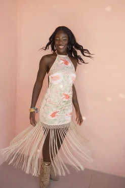 Fringing|Festival Outfits^Nasty Gal Limited Hand Embroidered Beaded Halter Fringe Mini Dress |