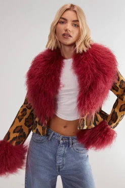 Real & Faux Suede|Animal Print^Nasty Gal Limited Premium Leopard Suede and Shearling Short Coat |