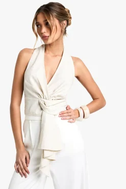 Tops^Nasty Gal Linen Halter Neck Knot Front Top |
