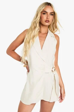 Rompers|Rompers^Nasty Gal Linen Look Buckle Detail Tie Waist Tailored Skort Playsuit |