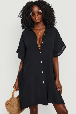 Vacation Shop^Nasty Gal Linen Look Button Front Batwing Beach Kaftan Shirt |