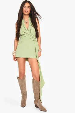 Dresses^Nasty Gal Linen Look Drape Cowl Wrap Mini Dress |