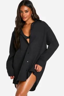 Vacation Shop^Nasty Gal Linen Look Oversized Beach Shirt |