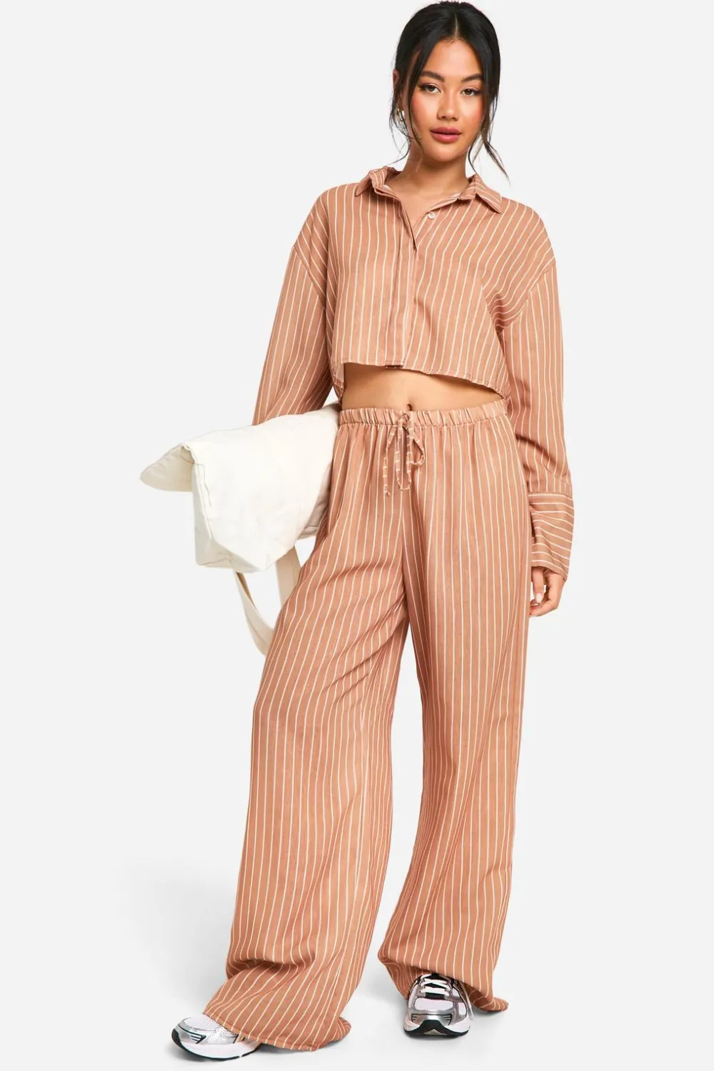 Stripes|Two Piece Sets^Nasty Gal Linen Look Stripe Cropped Shirt & Wide Leg Trousers |