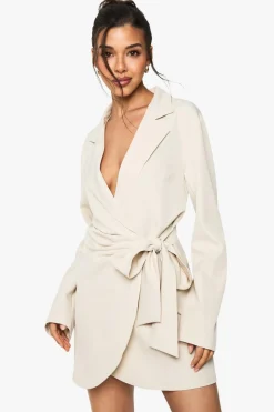 Blazers|Blazers^Nasty Gal Linen Look Wrap Drape Front Tailored Blazer Dress |
