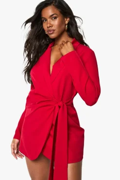 Blazers|Blazers^Nasty Gal Linen Look Wrap Drape Front Tailored Blazer Dress |