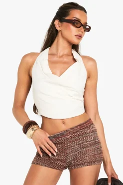 Tops^Nasty Gal Linen Look Wrap Front Crop Top |