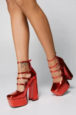 Heels|Platform Heels^Nasty Gal Liquid Metallic Platform Multi Strap Heels |