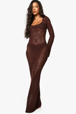 Crochet|Dresses^Nasty Gal Long Sleeve Crochet Beach Dress |