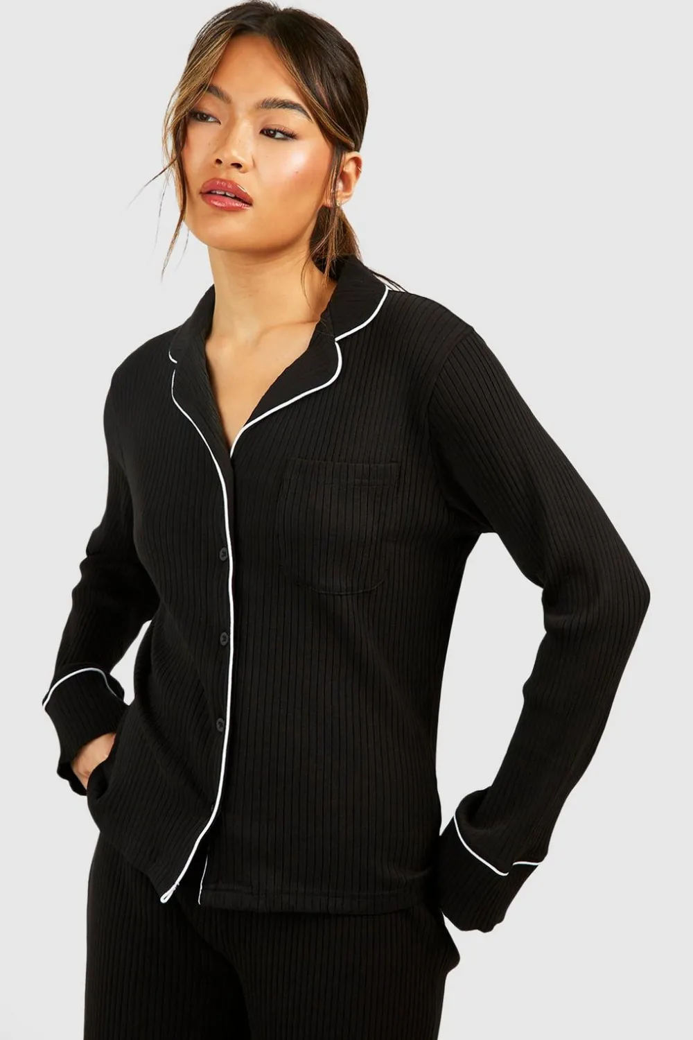 Sleepwear^Nasty Gal Loungewear Rib Long Sleeve Button Front Shirt |