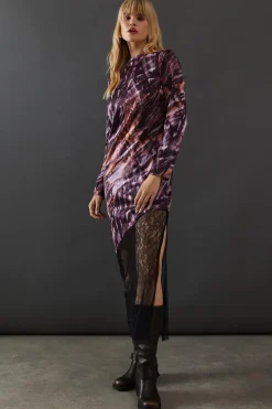 Dresses^Nasty Gal Marble Satin Column Lace Panel Midi Dress |