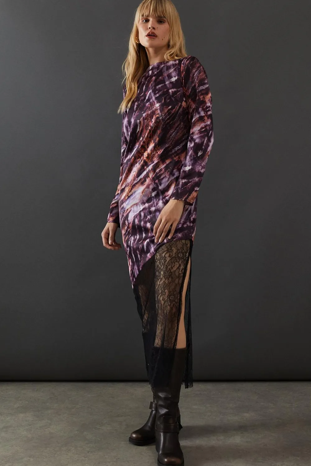 Dresses^Nasty Gal Marble Satin Column Lace Panel Midi Dress |