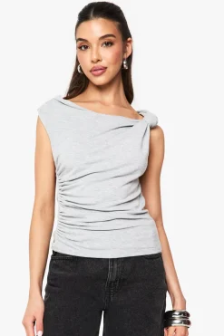 Tops^Nasty Gal Marl Knot Shoulder Cap Sleeve Top |