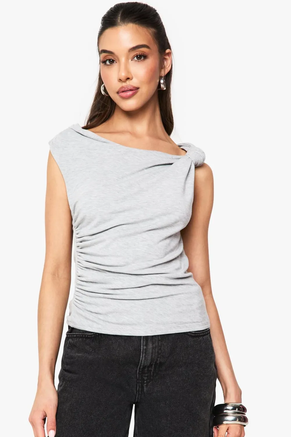 Tops^Nasty Gal Marl Knot Shoulder Cap Sleeve Top |