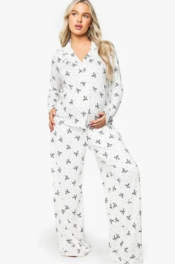 Sleepwear^Nasty Gal Maternity Bow Print Shirt & Trouser PJ Set |