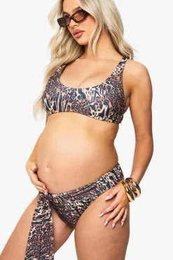 Animal Print|Swimwear^Nasty Gal Maternity Leopard Scoop Neck High Waisted Tie Detail Bikini |