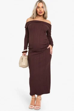 Dresses^Nasty Gal Maternity Rib Bardot Ruched Midaxi |