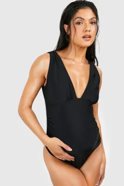 Swimwear^Nasty Gal Maternity Ruched Plunge Neck Swimsuit |