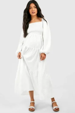 Dresses^Nasty Gal Maternity Shirred Poplin Midaxi Dress |