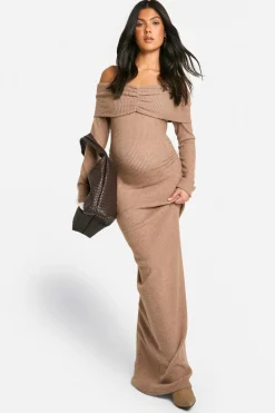 Dresses^Nasty Gal Maternity Soft Rib Off Shoulder Column Maxi Dress |