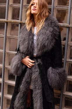 Real & Faux Suede|Coats^Nasty Gal Maxi Suede Fur Trim Coat |