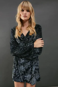 Dresses^Nasty Gal Mesh Velvet Burnout Cowl Neck Mini Dress |