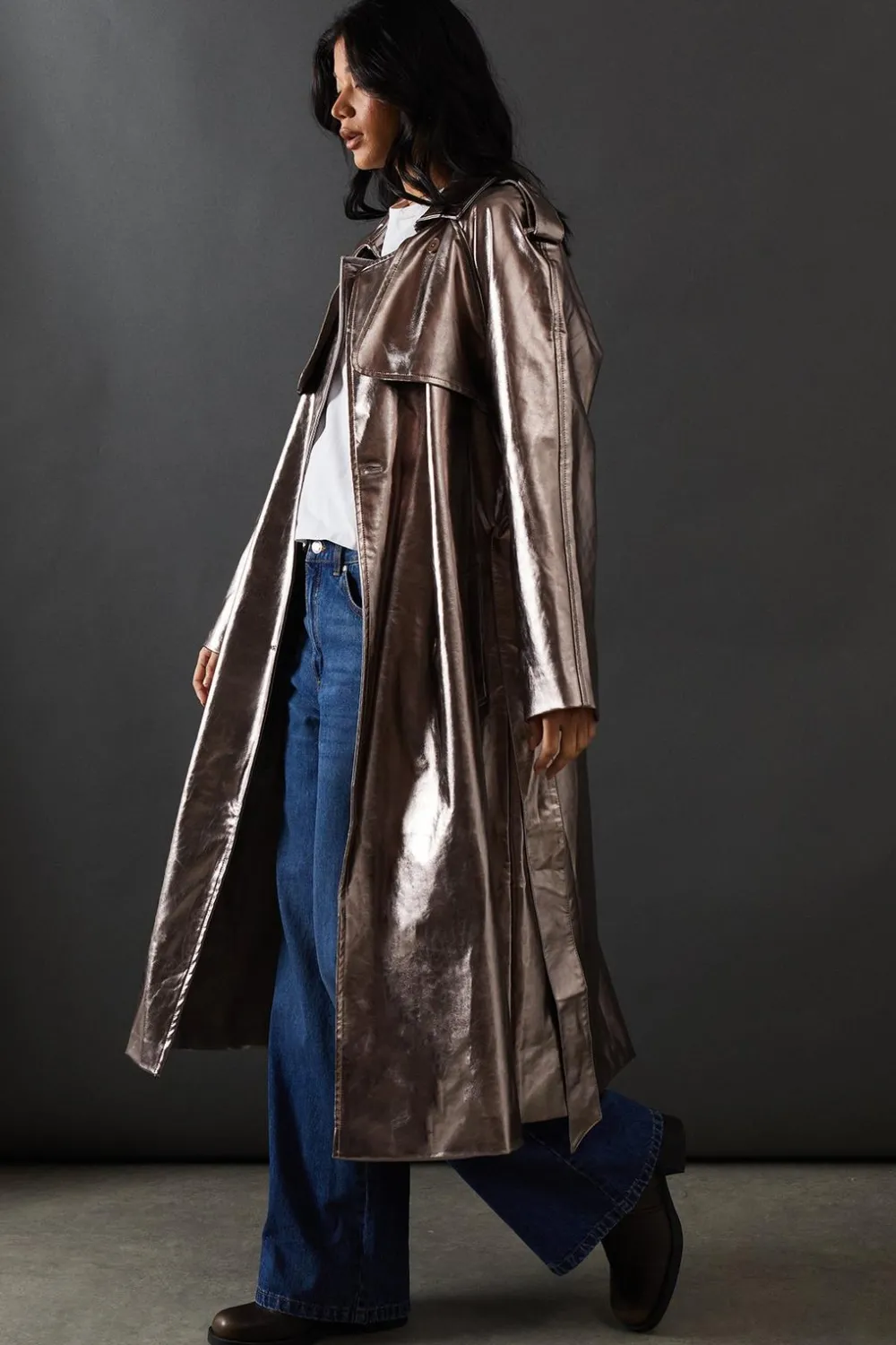 Jackets^Nasty Gal Metallic Belted Trench Coat |