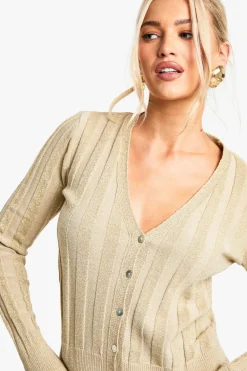 Knitwear^Nasty Gal Metallic Gold Thick Rib Knitted Cardigan |