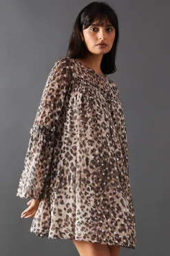 Dresses^Nasty Gal Metallic Jacquard Dobby Flared Sleeve Mini Dress |