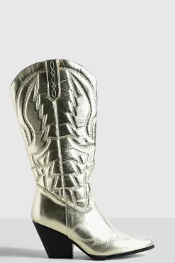 Cowgirl^Nasty Gal Metallic Knee High Western Cowboy Boots |