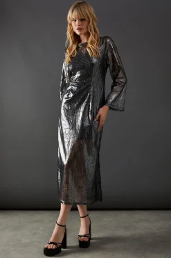 Dresses^Nasty Gal Metallic Lace Column Midi Dress |