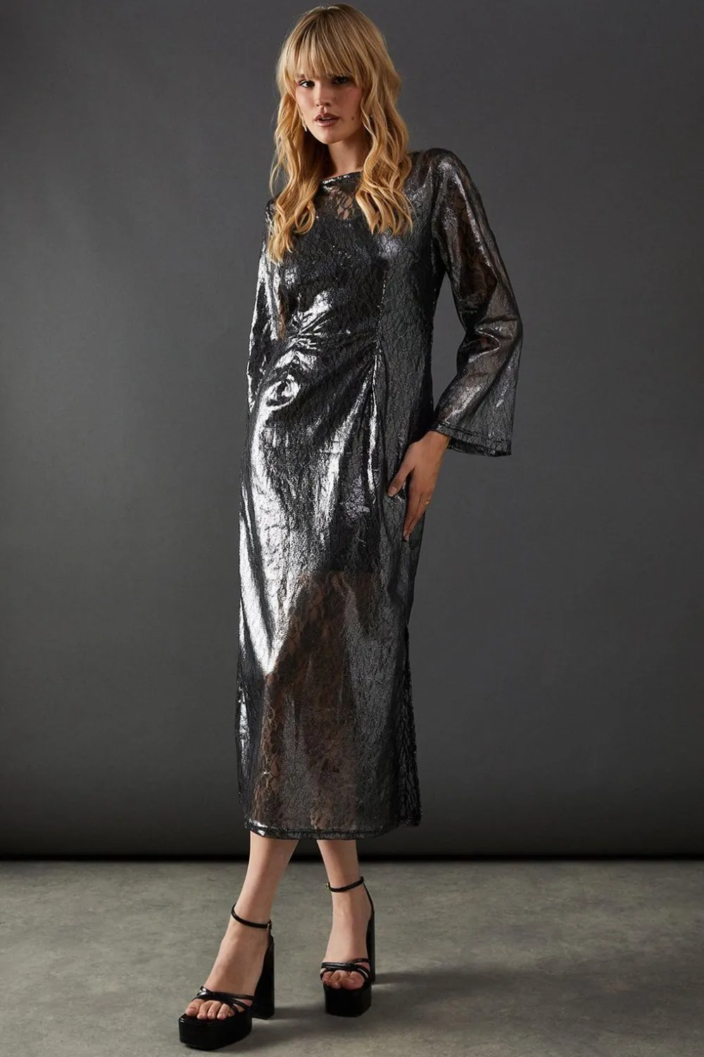 Dresses^Nasty Gal Metallic Lace Column Midi Dress |