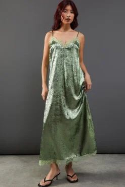 Dresses^Nasty Gal Metallic Lame Strappy Lace Insert Slip Midi Dress |