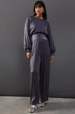 Jumpsuits|Jumpsuits^Nasty Gal Metallic Plisse Satin Gathered Waist Jumpsuit |