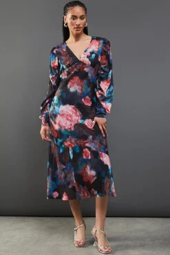 Stripes|Dresses^Nasty Gal Metallic Shadow Stripe Gathered Sleeve Plunge Neck Maxi Dress |