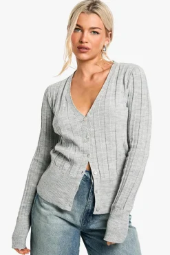 Knitwear^Nasty Gal Metallic Silver Thick Rib Knitted Cardigan |