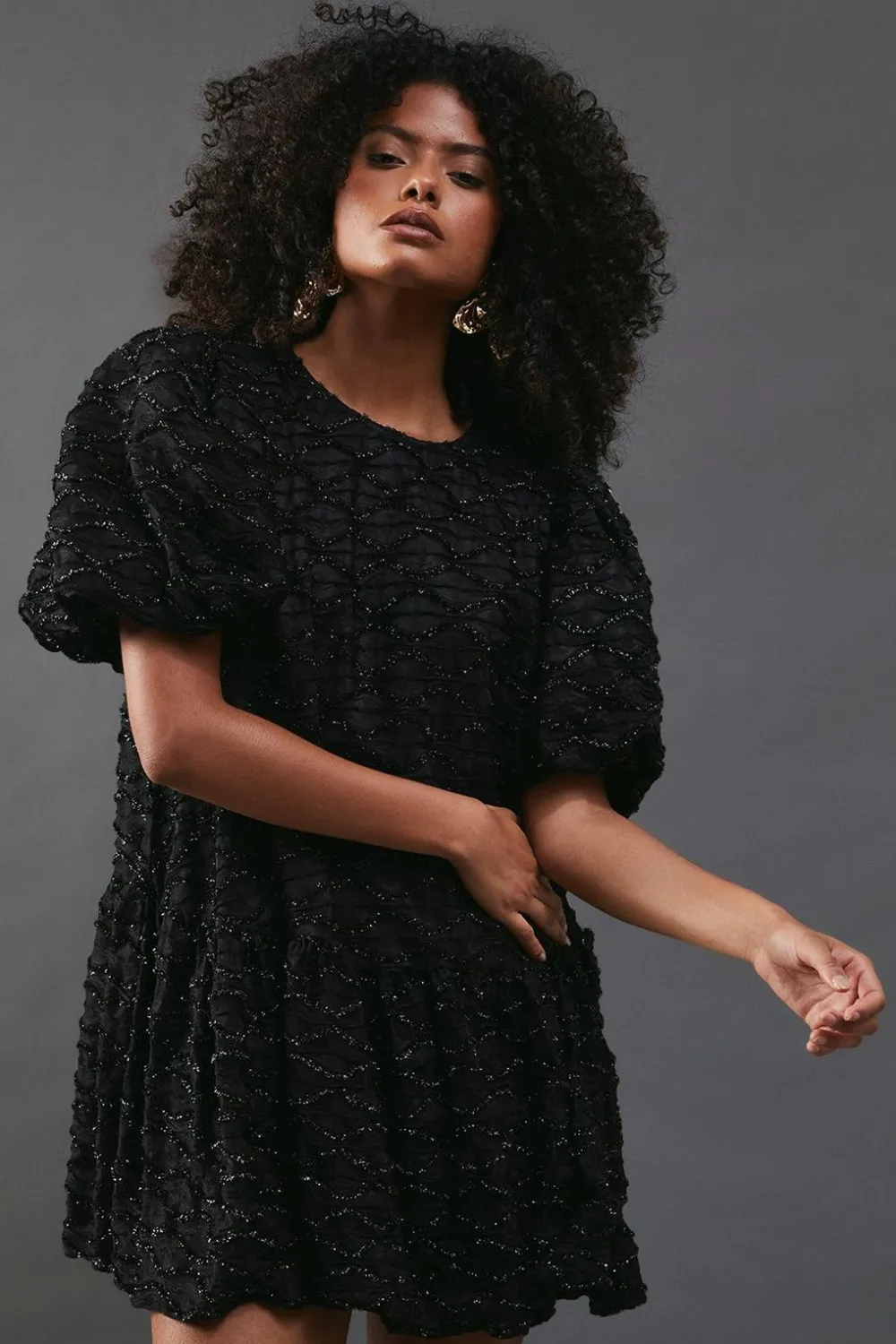 Dresses^Nasty Gal Metallic Tinsel Drop Waist Mini Smock Dress |