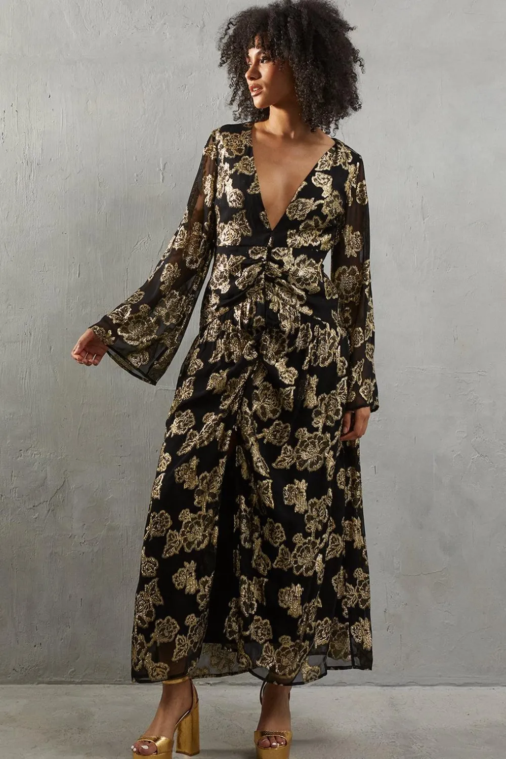 Dresses^Nasty Gal Metallic V Plunge Maxi Dress |