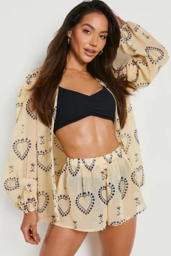 Vacation Shop^Nasty Gal Milagro Heart Print Shirt & Short Beach Co-ord |