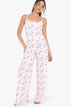 Sleepwear^Nasty Gal Mixed Bow & Cherry Print Cami & Wide Leg Trousers Pyjama Set |