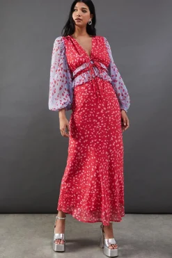 Dresses^Nasty Gal Mixed Chiffon Ruffle Midi Tea Dress |