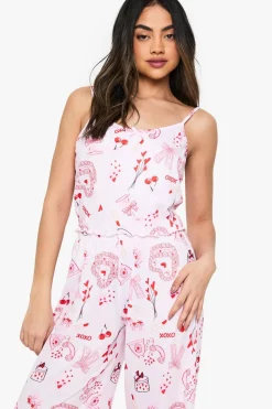 Sleepwear^Nasty Gal Mixed Print Lettuce Hem Cami & Trousers Pyjama Set |