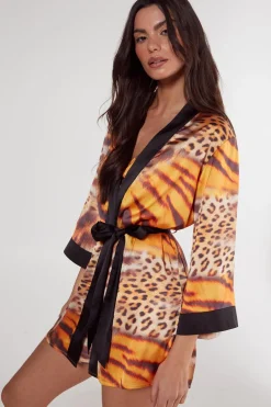 Animal Print|Sleepwear^Nasty Gal Mixed Tiger & Leopard Print Robe |