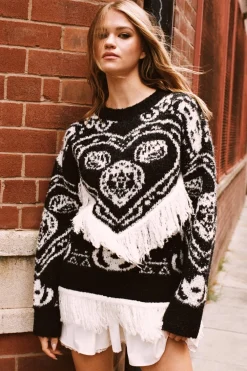 Fringing|Sweaters^Nasty Gal Mono Fringe Intarsia Sweater |