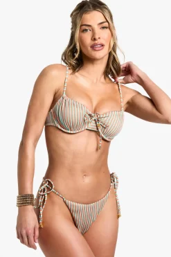 Stripes^Nasty Gal Multicoloured Stripe Tie Front Underwired Bikini Top & Tie Side Bikini Bottoms Set |