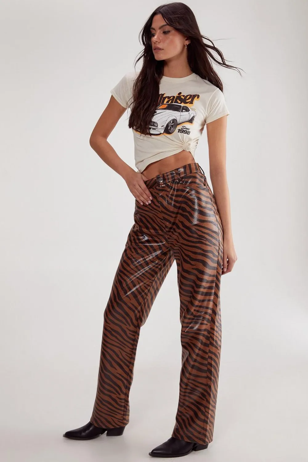Pants^Nasty Gal Neutral Zebra Straight Leg Pant |